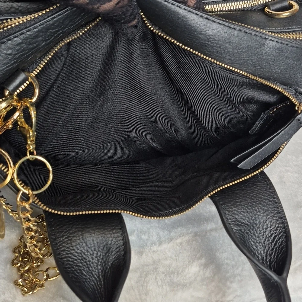 Vince Camuto Black Leather Handbag with Gold Accents